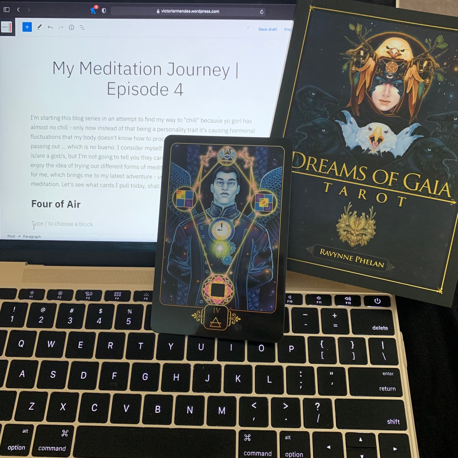 photo of four of air tarot card from Ravynne Phylan's Dreams of Gaia Tarot set.